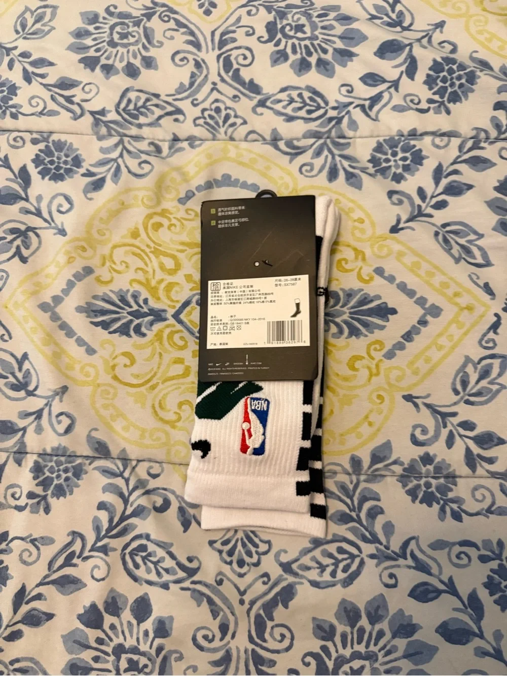NBA Milwukee Bucks White and Green Men's Crew Socks with Logo